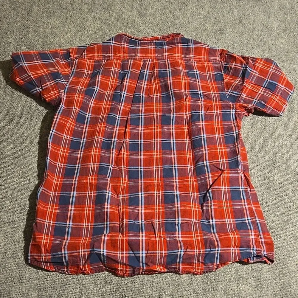 Levi’s Shirt Mens Large Red Plaid Short Sleeve Button Front Pocket Collard